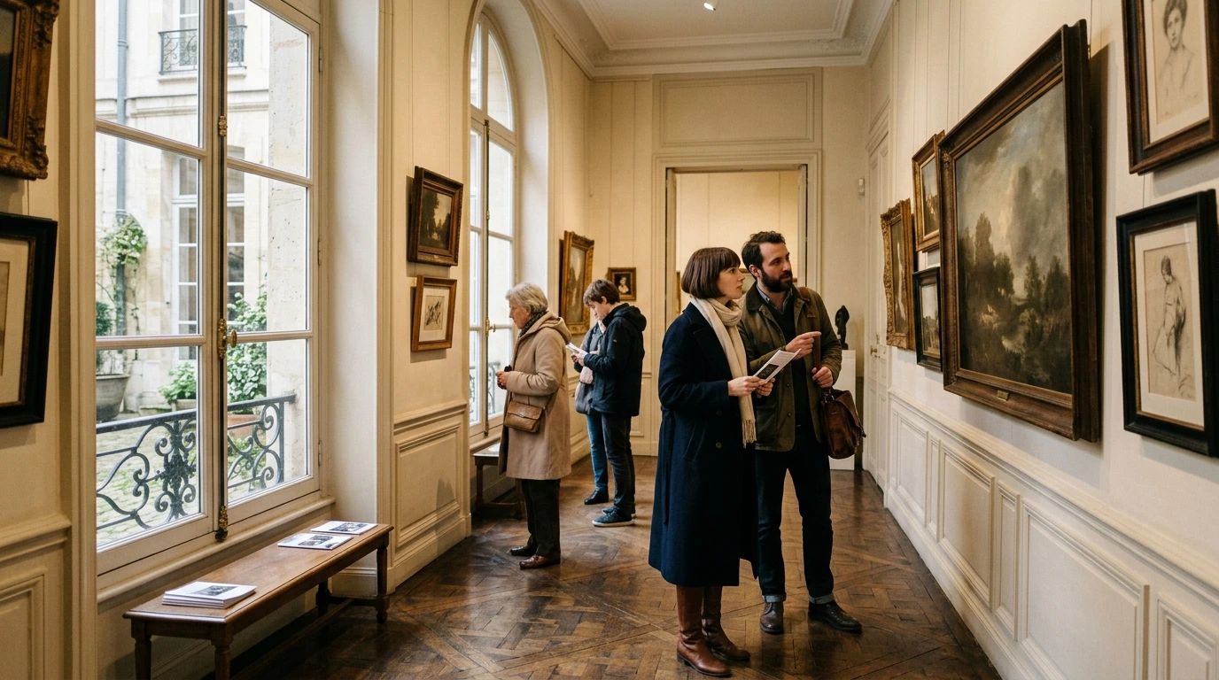 Visiteurs dans une galerie d'art parisienne