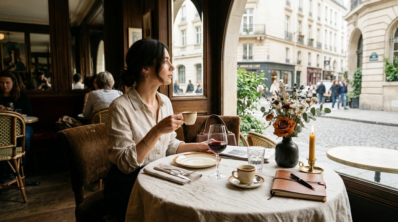 Café parisien élégant avec table dressée