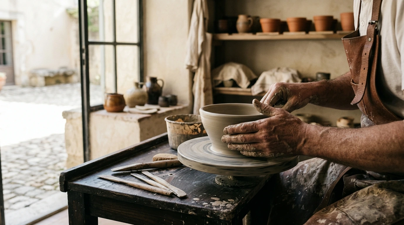 Mains façonnant de l'argile — céramique artisanale