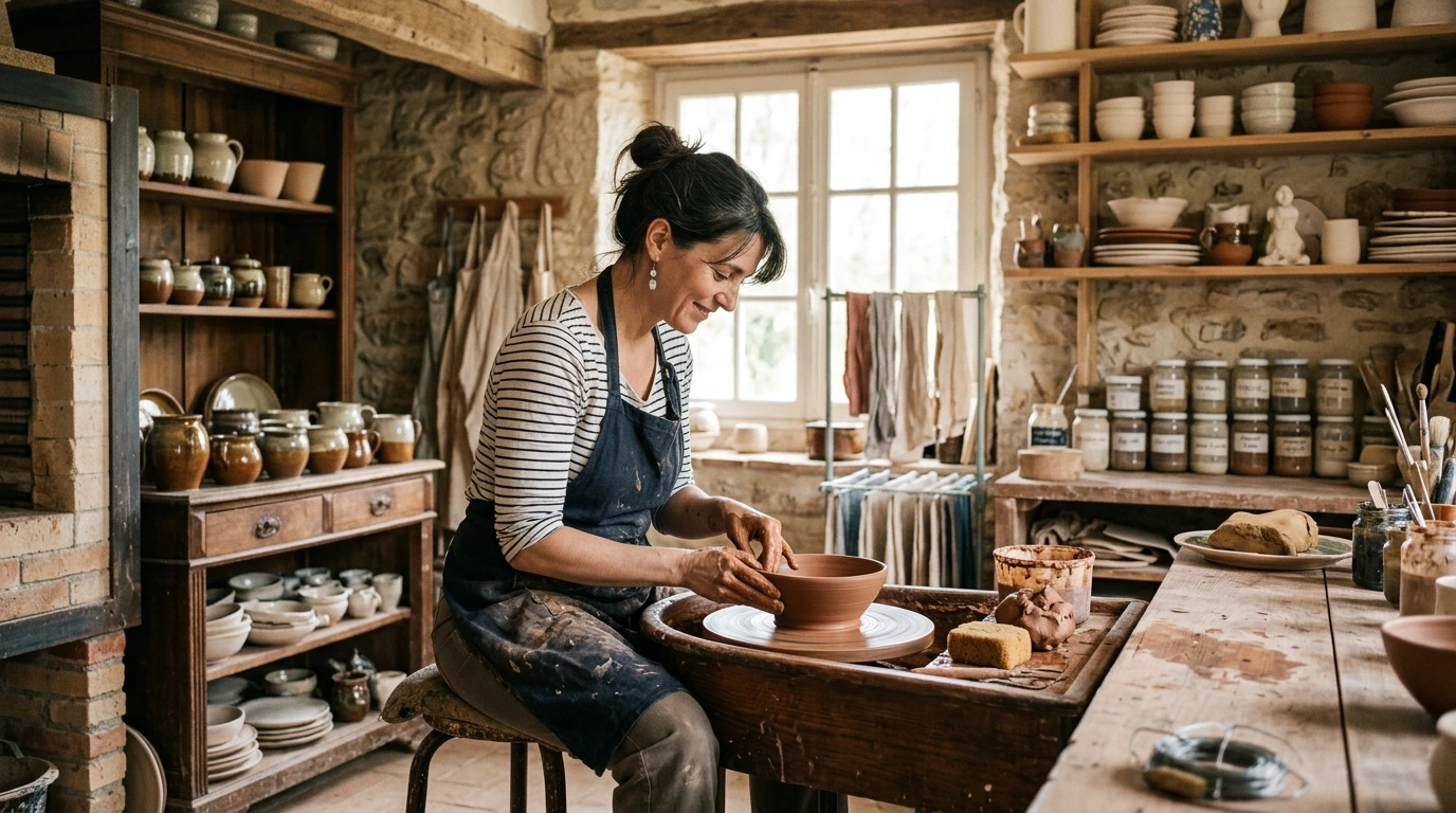 Poterie artisanale en atelier traditionnel