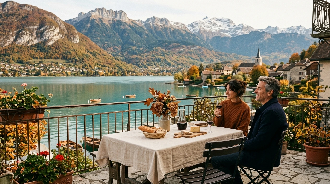 Lac d'Annecy et montagnes en automne