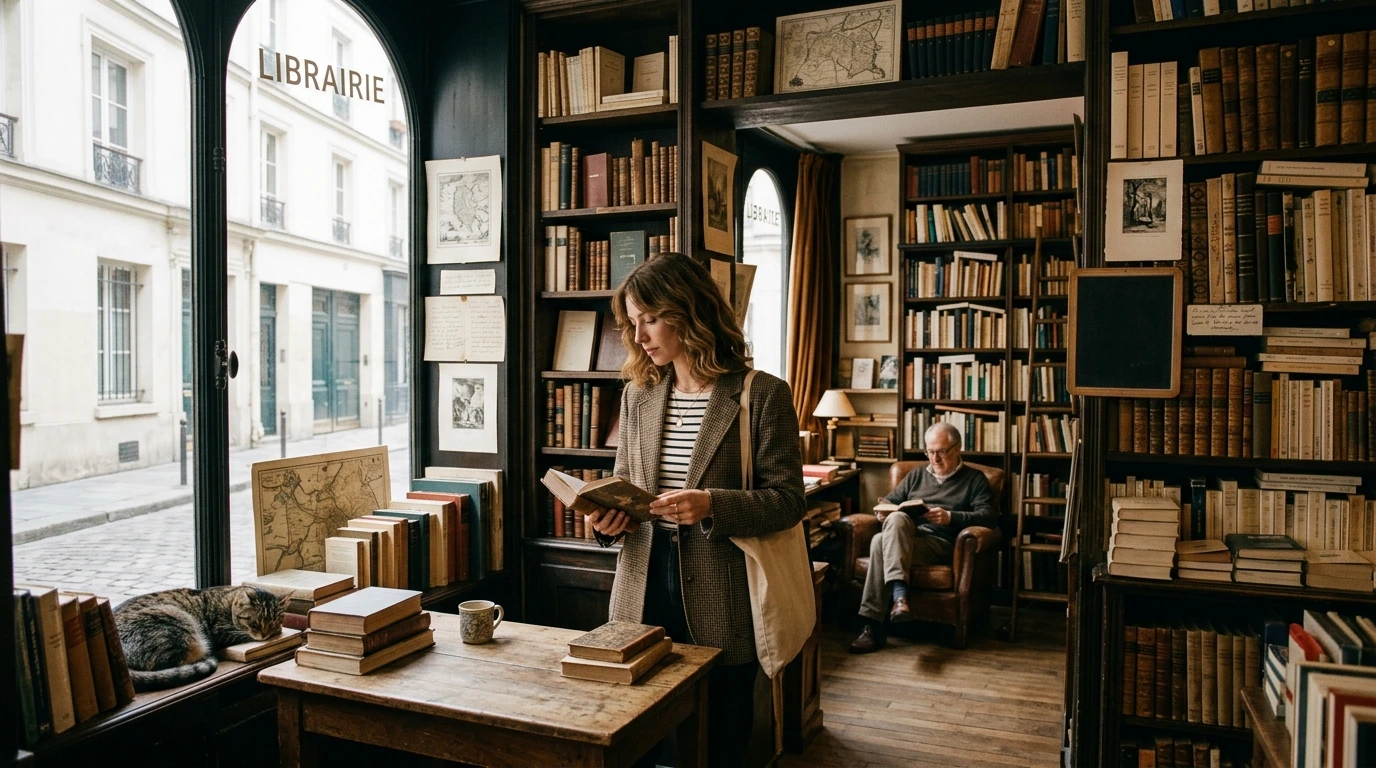 Librairie parisienne avec décoration vintage