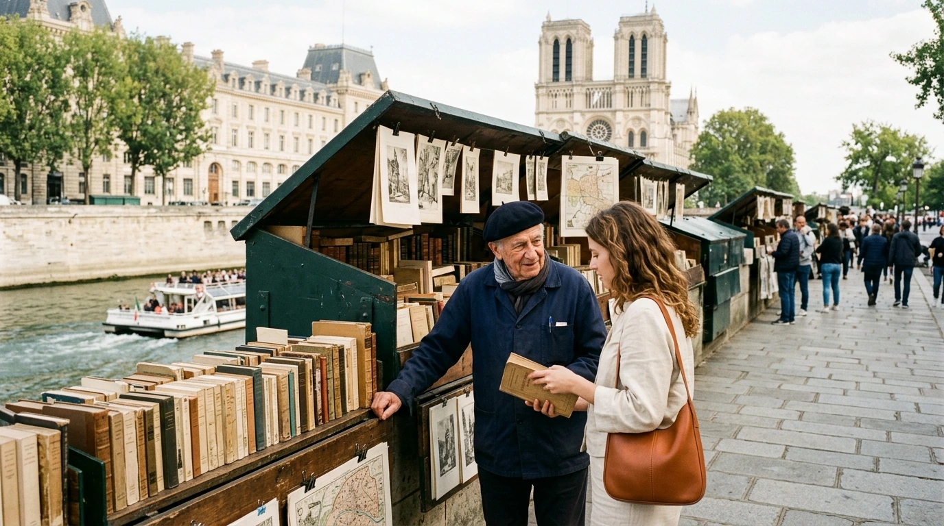 Bouquinistes le long de la Seine à Paris
