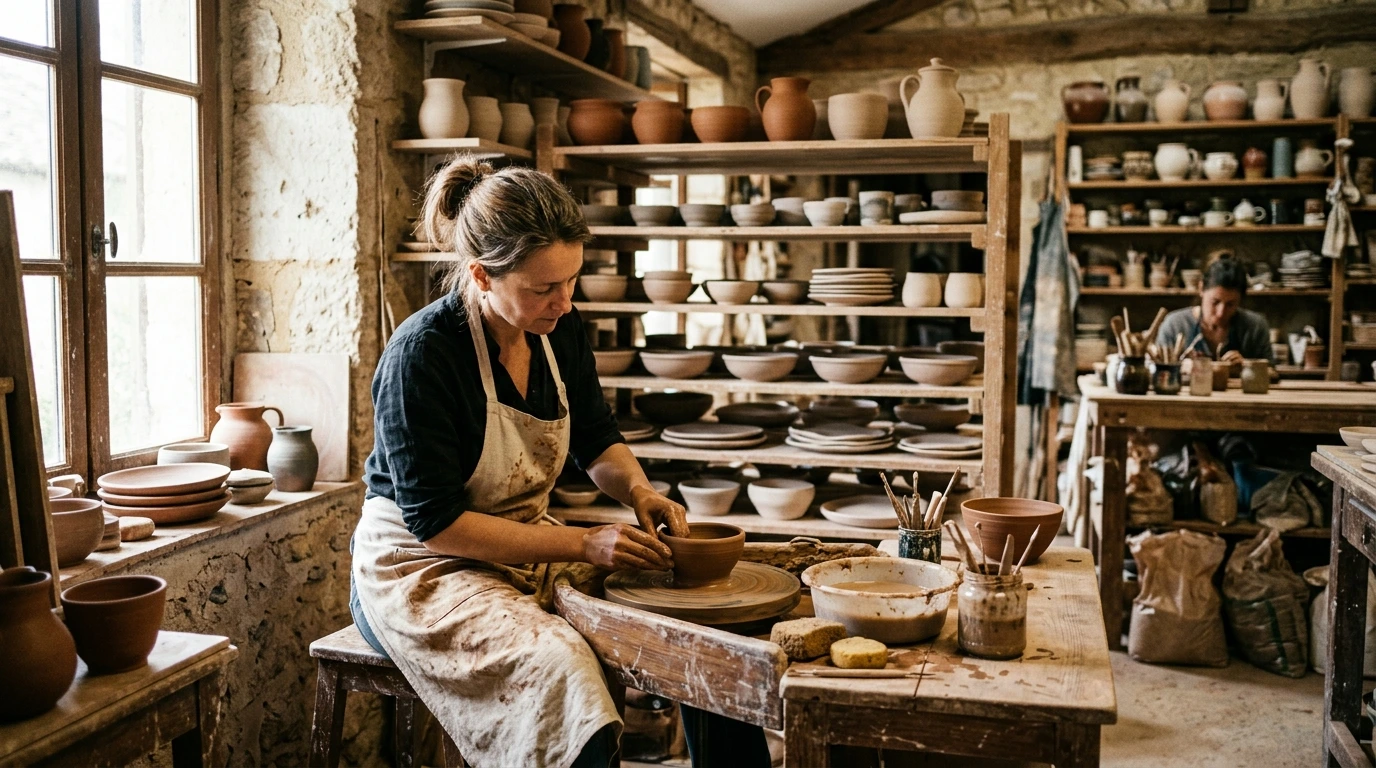 Poteries artisanales en argile dans un atelier