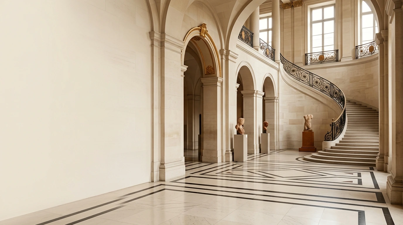 Intérieur de musée élégant, galeries et œuvres d'art