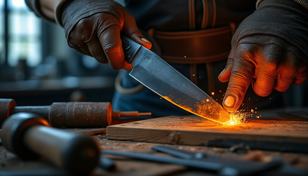 découvrez les portraits captivants des artisans d'exception : le coutelier, le verrier et l'ébéniste, maîtres d'un savoir-faire traditionnel et artistique.