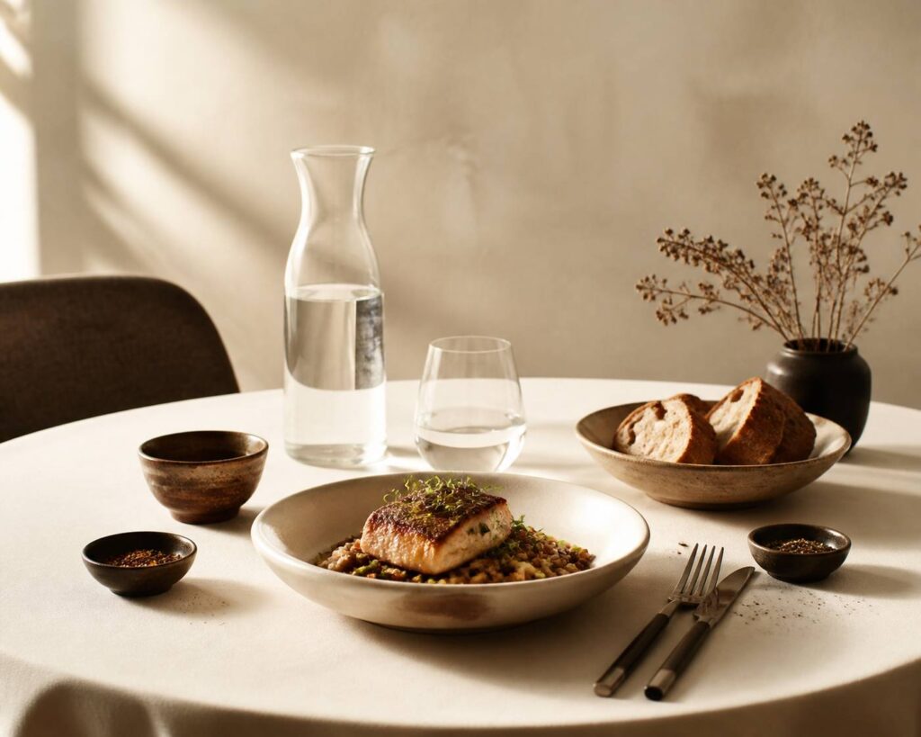 Assiette de bistrot avec épices et pain frais