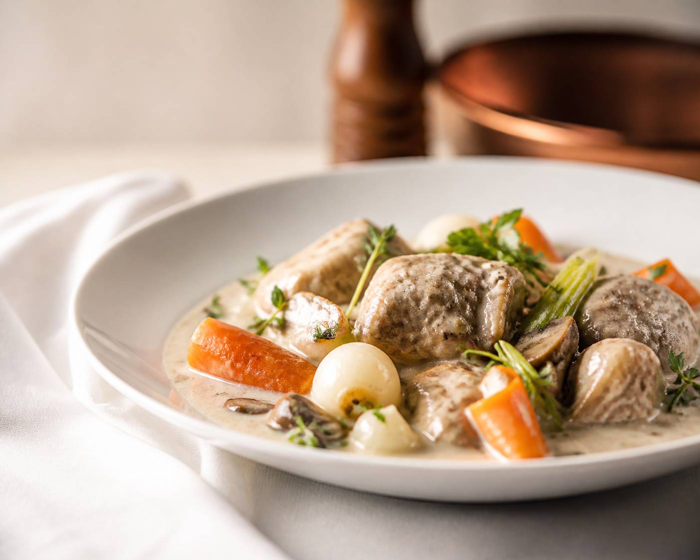 Plat traditionnel français dressé avec soin sur une table de bistrot