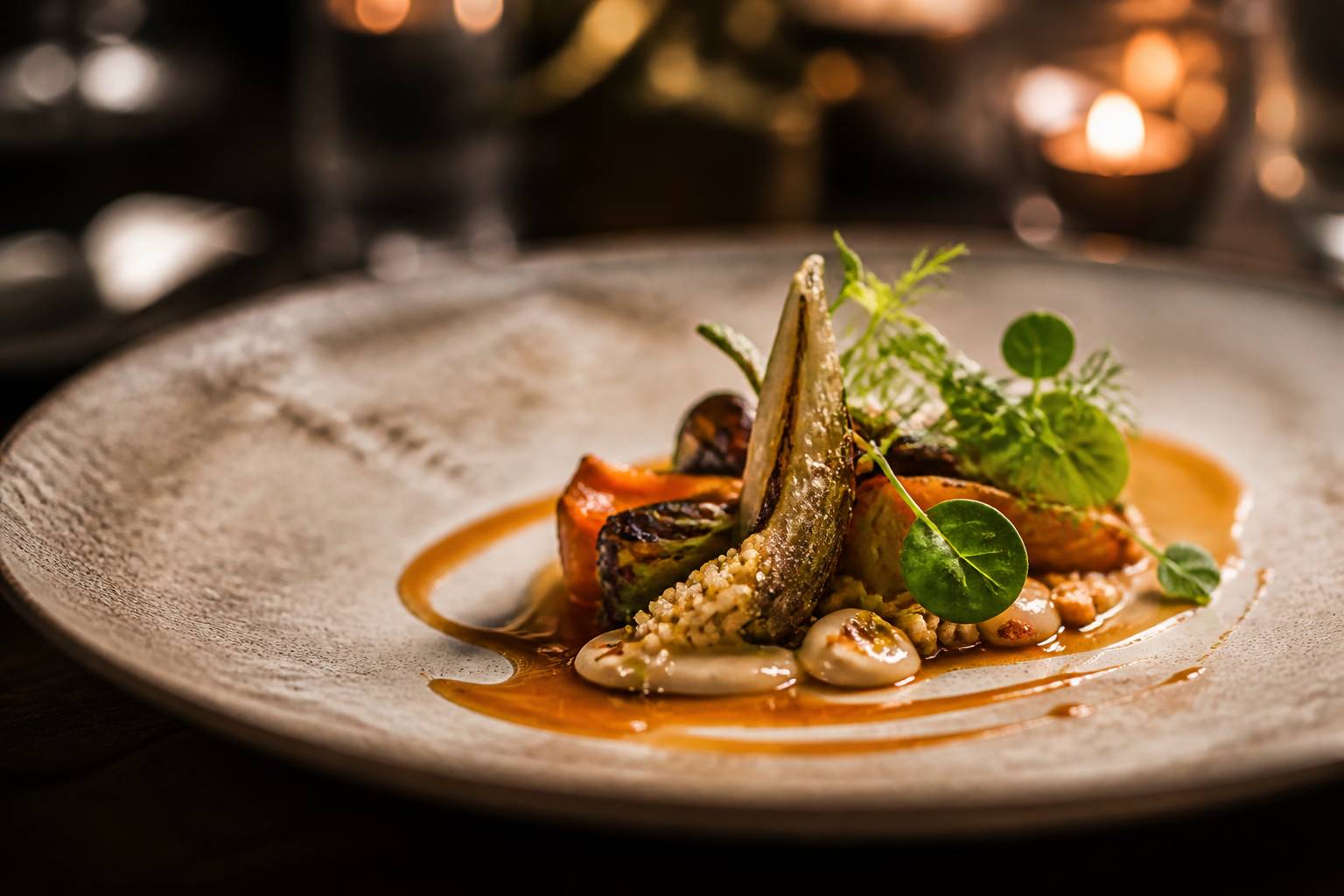 Plat végétal gastronomique dressé sur une assiette