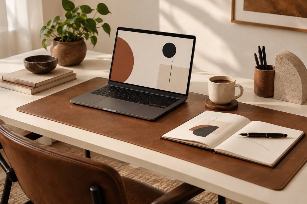 Bureau éditorial avec ordinateur et carnet pour préparer une newsletter