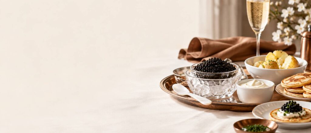 Illustration éditoriale du sujet : Caviar Kaspia : L'Art du Luxe et de la Tradition Gourmande